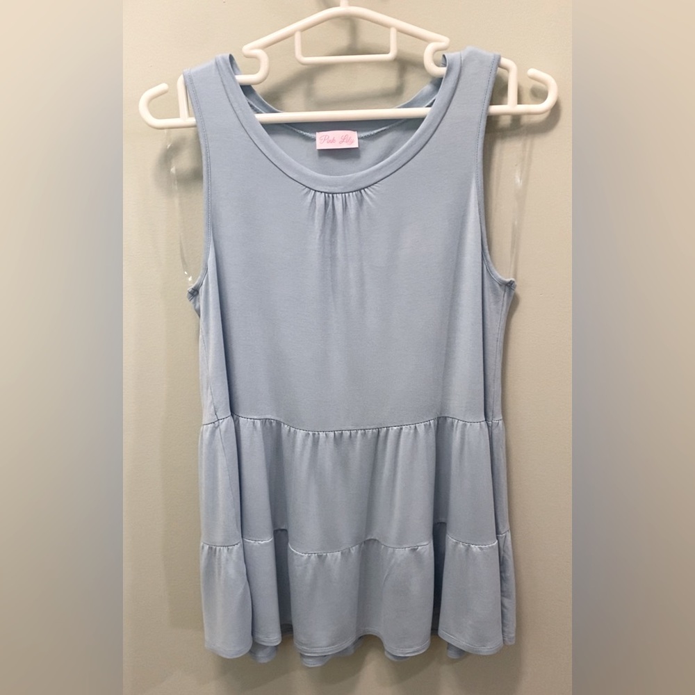 Pink Lily Blue Tiered Sleeveless Tank Top